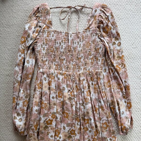 Vada Winter X Maverick Blythe Mini Dress Shimmering Floral Tan/Orange Size S - Picture 7 of 7
